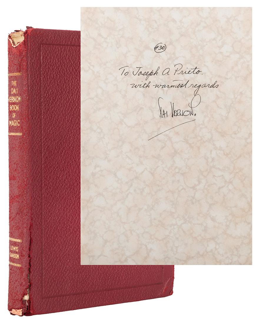 [Vernon, Dai] Ganson, Lewis. The Dai Vernon Book of: [Vernon, Dai] Ganson, Lewis. The Dai Vernon Book of Magic. London: Unique Magic Studio, [1957]. Restricted first edition, inscribed and signed by Vernon and numbered â€œ30” on the ffep. Orig