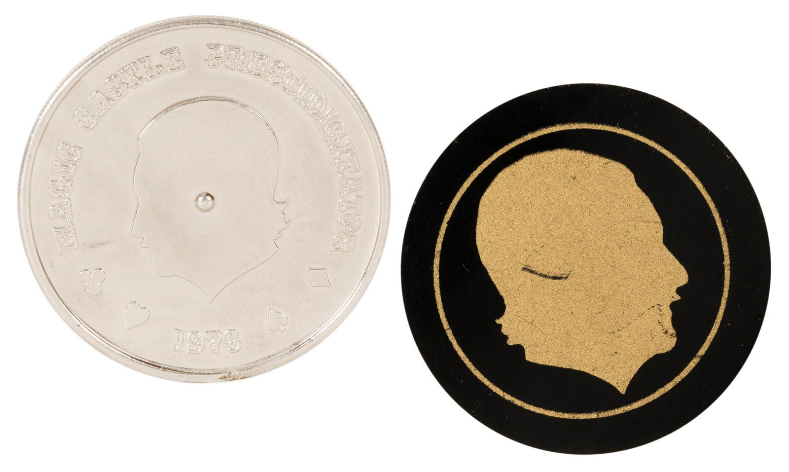 Vernon, Dai (David Frederick Wingfield Verner). Two Dai: Vernon, Dai (David Frederick Wingfield Verner). Two Dai Vernon Souvenir Tokens. Including a poker chip bearing Vernonâ€™s silhouette on the recto and facsimile of his autograph on the verso, in g