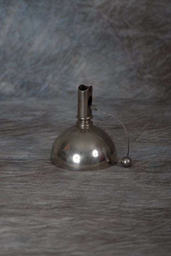 Spirit Bell ca. 1900. : Spirit Bell. Maker unknown (possibly C. Milton Chase), ca. 1900. All-metal nickel plated bell with exterior ringer magically chimes once for "yes" and twice for "no," to questions posed to it by the a