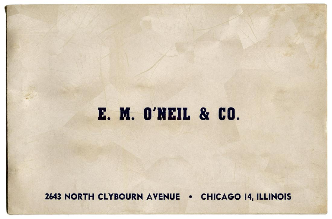E.M. O’Neil & Co. Catalog. Chicago, ca. 1950.: E.M. O’Neil & Co. Catalog. Chicago, ca. 1950. Publisher’s glossy printed wraps. Illustrated with halftone photos. Oblong 8vo. 82pp. Layouts, dice tables, table accessories, club furniture,