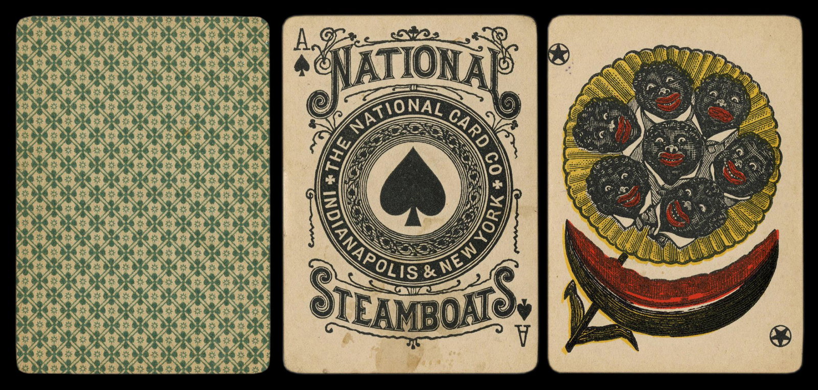 National Card Co. Steamboats Playing Cards.: National Card Co. Steamboats Playing Cards. Indianapolis & New York, ca. 1882. 52 + J + EC (blank, but “joker” is penciled diagonally across the face). Black stereotype joker (watermelon).