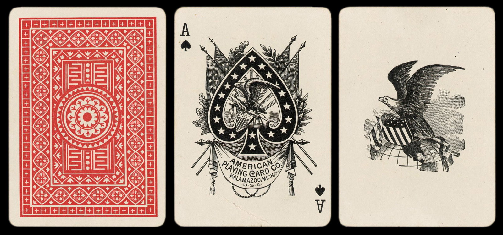 APCC Eagles Playing Cards. Kalamazoo: American Playing: APCC Eagles Playing Cards. Kalamazoo: American Playing Card Co., 1894. 52+J+OB. Slipcase box with partial tax stamp. Cards near fine. Hochman L55.