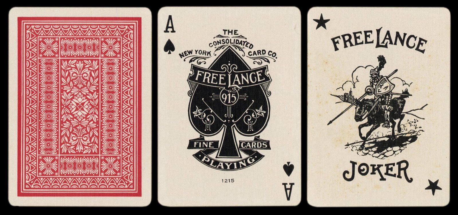 NYCC “Free Lance” No. 915 Playing Cards.: NYCC “Free Lance” No. 915 Playing Cards. New York, ca. 1920. 52 + J + OB. Very good; tears and rubbing to box. Hochman NY66.