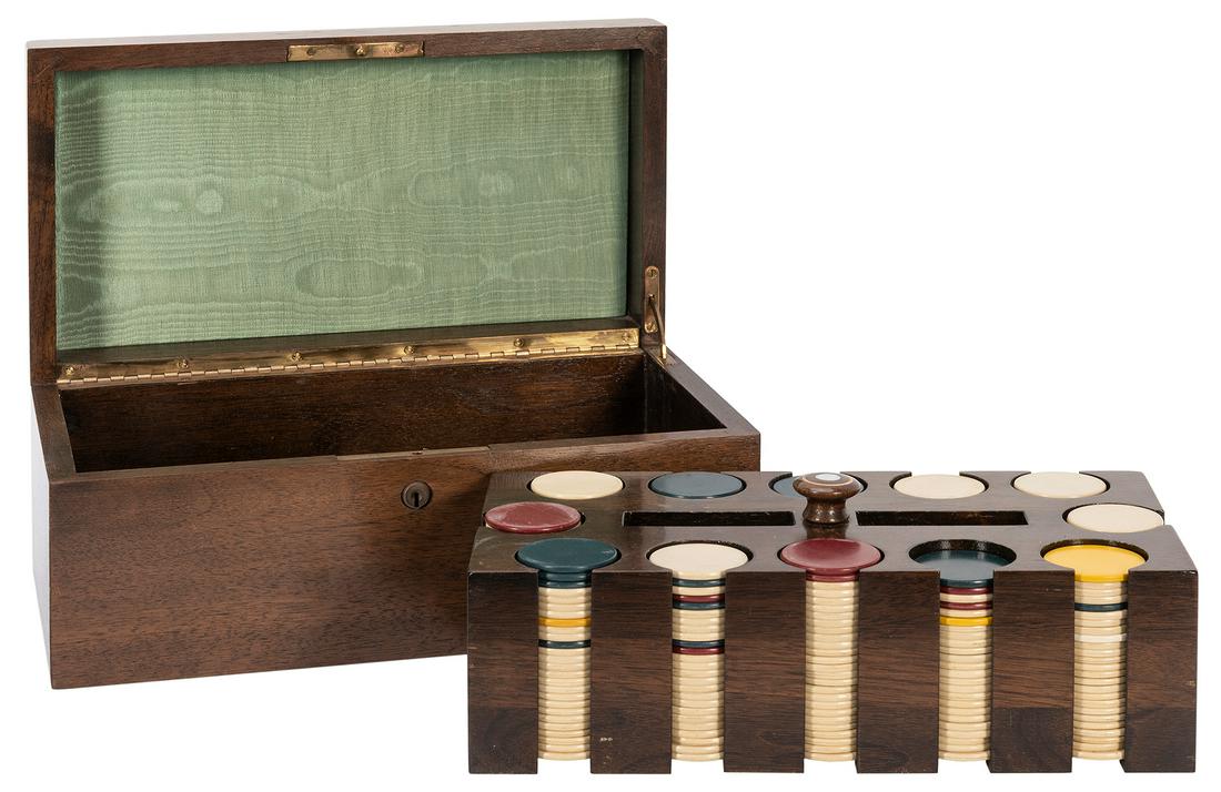 Fancy Walnut Poker Chip Set. Locking walnut case with (1 of 3)