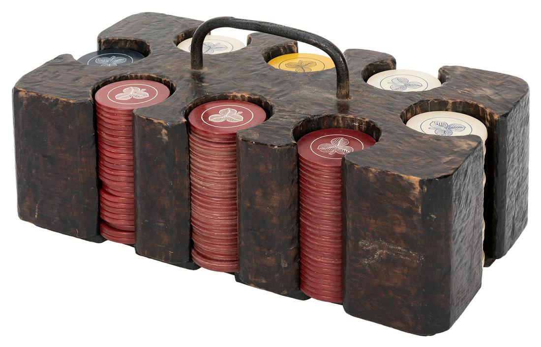 “Heathen Chinee” Carved Wooden Poker Set. (1 of 3)