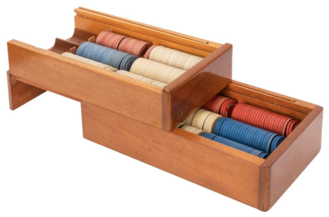 Interlocking Wooden Poker Chip Case. Circa 1930s[?]. (1 of 3)