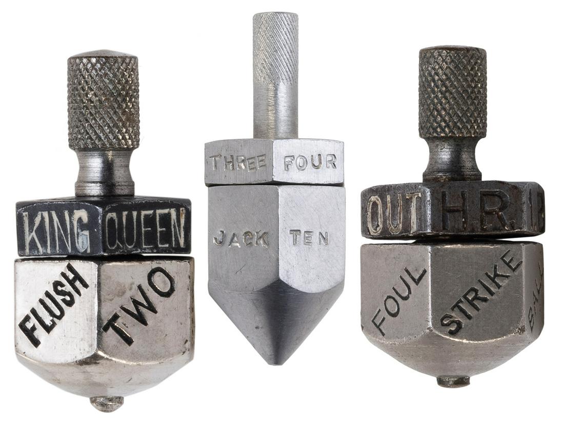 Trio of Poker and Baseball Spinning Tops. Put and take (1 of 1)