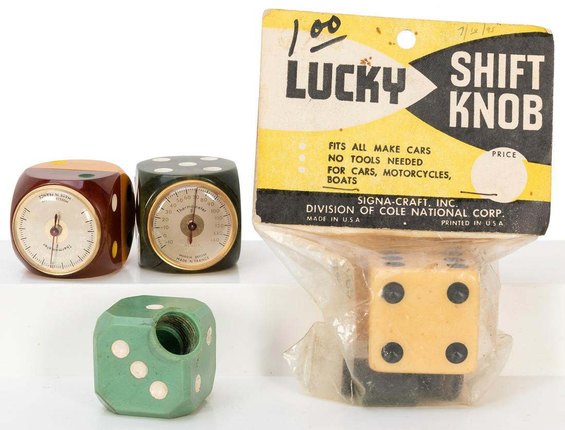 Dice Shift Knobs and Thermometers. Four pieces, (1 of 1)