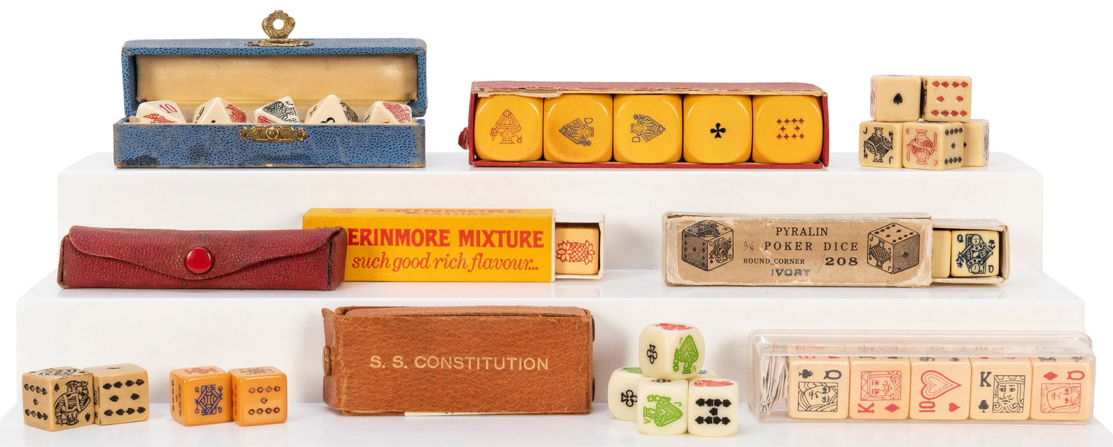 Poker Dice Group Lot. A cigar box containing several (1 of 1)