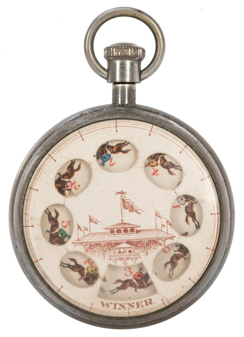 Horse Race Gambling Pocket Watch. Circa 1910s. Push the (1 of 1)