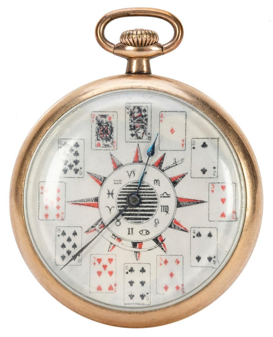 Playing Cards / Zodiac Pocket Watch. Circa 1910s. Open (1 of 1)