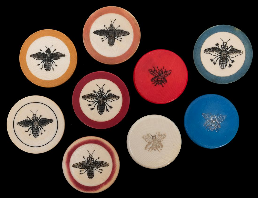 Honey Bee Poker Chip Lot. 19th Century. Nine (1 of 1)