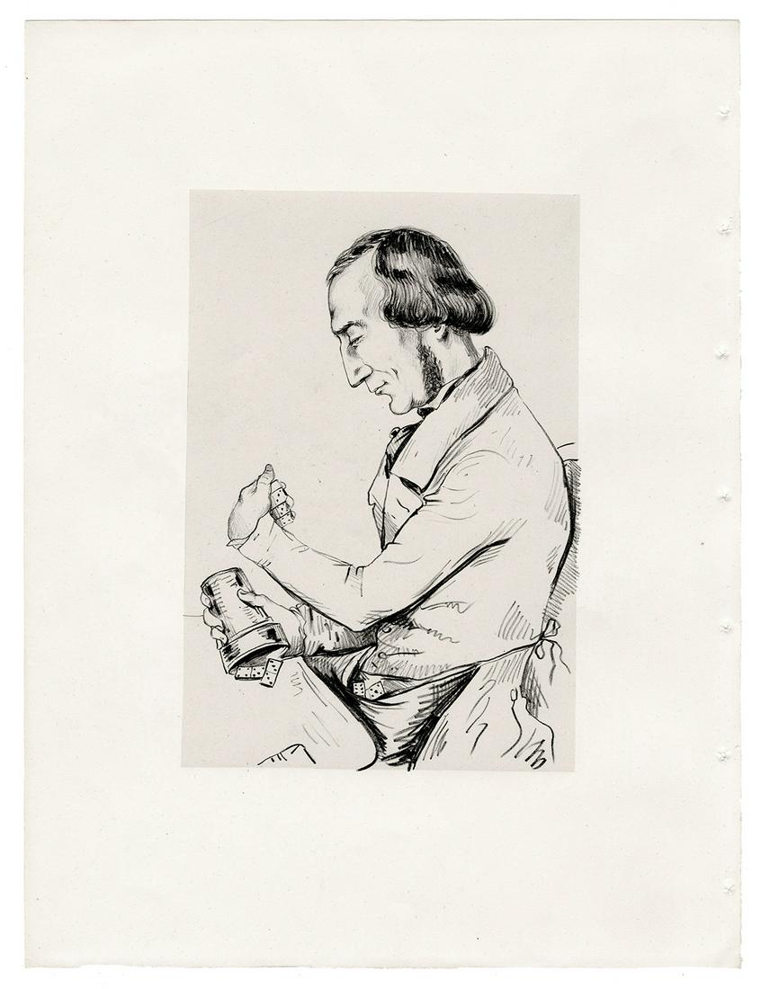 [Robert-Houdin] Dantan, Jean-Pierre (Dantan the: [Robert-Houdin] Dantan, Jean-Pierre (Dantan the Younger). Portrait of Jean Eugene Robert-Houdin. Paris, ca. 1848. Fine half-length lithographed profile portrait of the famed French conjurer, holding a