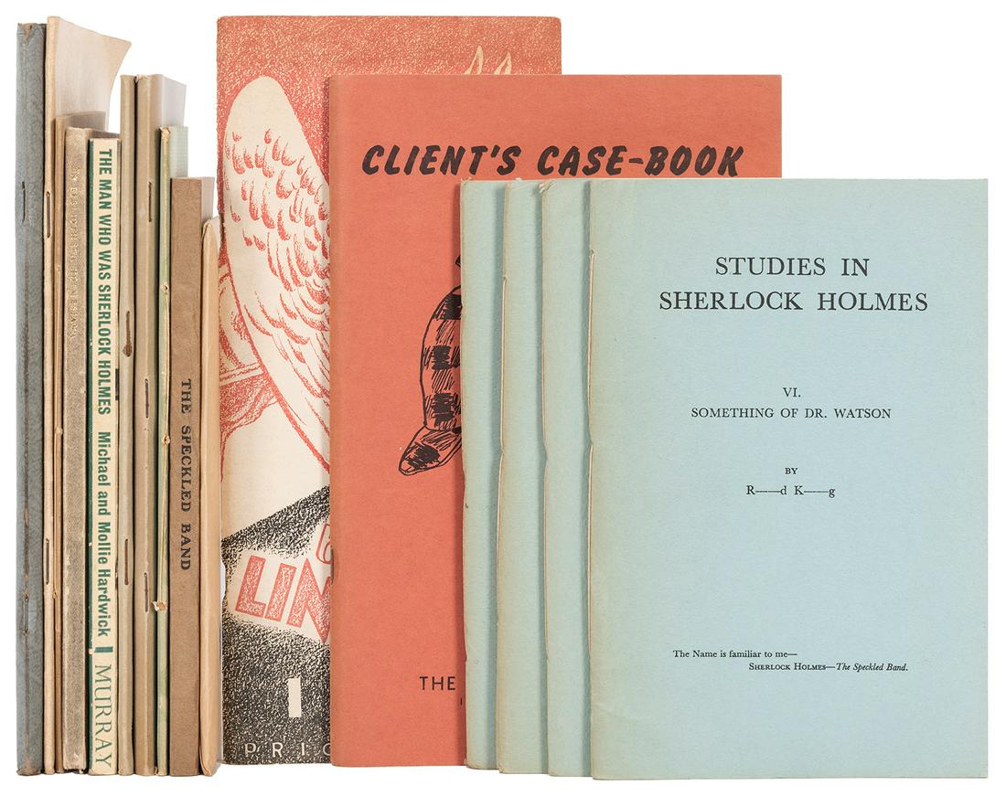 [SHERLOCKIANA]. Group of 18 Booklets with Pastiches,: [SHERLOCKIANA]. Group of 18 Booklets with Pastiches, Essays, and Writings Related to Sherlock Holmes, several inscribed or signed. Including: WILLIAMSON, J.N., editor. Illustrious Client’s Case&