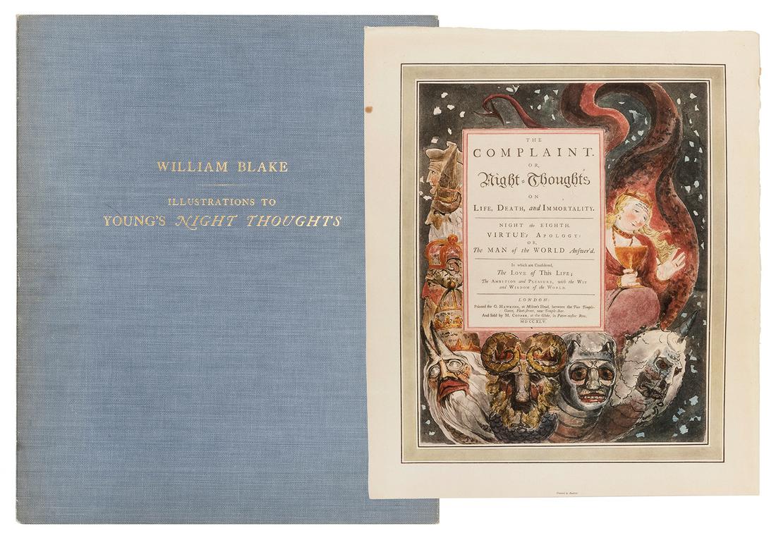 [BLAKE, William, illustrator]. Illustrations to Young’s: [BLAKE, William, illustrator]. Illustrations to Young’s Night Thoughts, done in water–colour by William Blake. Cambridge, MA: Printed for the Fogg Museum of Art by the Press at Harvard Col