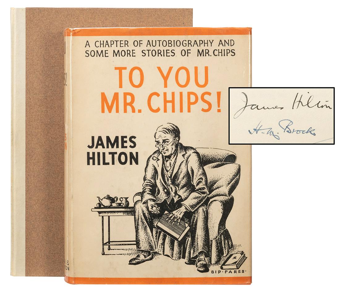 HILTON, James (1900–1954). Good–bye, Mr. Chips.: HILTON, James (1900–1954). Good–bye, Mr. Chips. [Boston]: Little, Brown and Company, 1935. 8vo. Illustrated by H. M. Brock. Publisher’s vellum backed boards, spine gilt titled, edges
