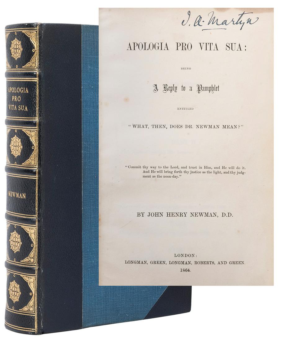 NEWMAN, John Henry (1801–1890). Apologia Pro Vita Sua:: NEWMAN, John Henry (1801–1890). Apologia Pro Vita Sua: being a reply to a pamphlet entitled “what, then, does Dr. Newman mean?”. London: Longman, Green, [et al], 1864. 8vo. Modern ha