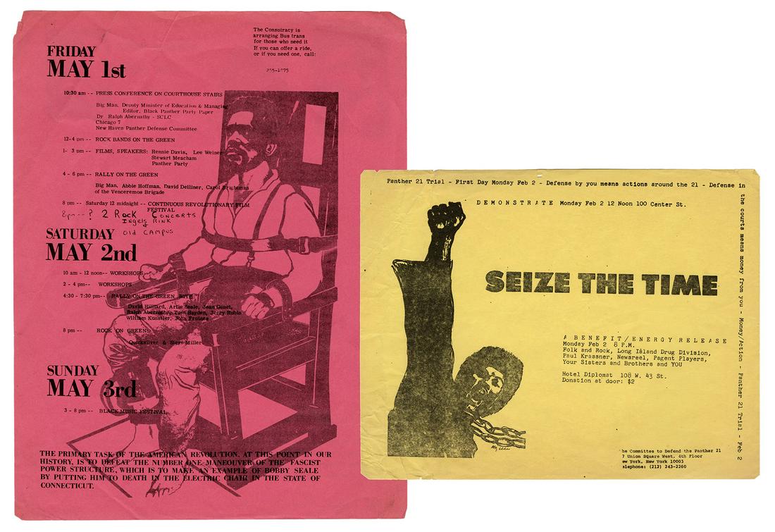 [BLACK PANTHERS]. Pair of Black Panther Handbills.: [BLACK PANTHERS]. Pair of Black Panther Handbills. Including: double-sided handbill (New Haven, May 1-3, [1970]) issued in support of Bobby Seale and other Panthers during the New Haven Black Panther 