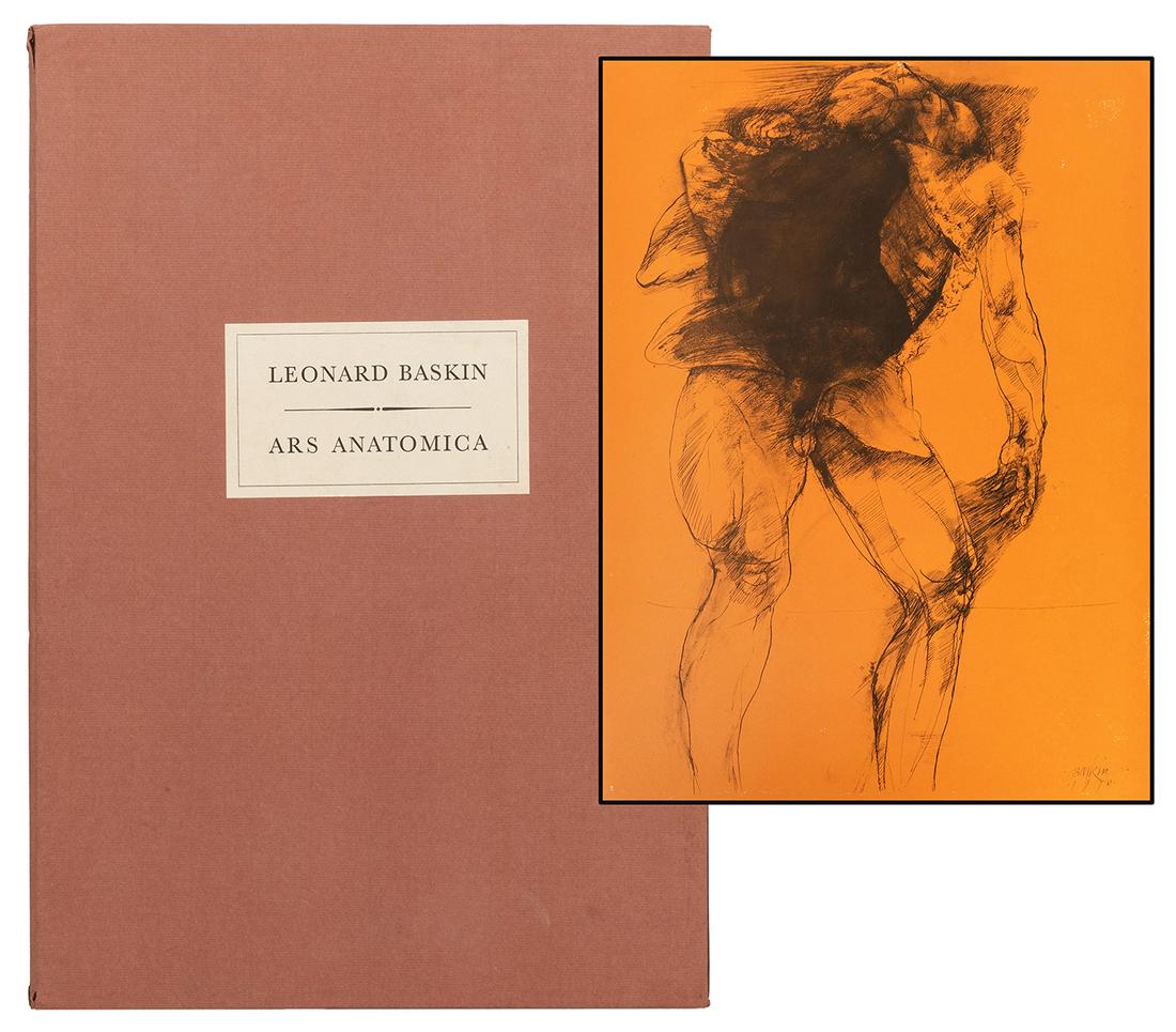 [ARTIST’S BOOK]. BASKIN, Leonard (1922–2000). Ars: [ARTIST’S BOOK]. BASKIN, Leonard (1922–2000). Ars Anatomica: A Medical Fantasia. New York: Medicina Rara, [1972]. Elephant folio. 2 bifolds of text including title, 13 plates after etching