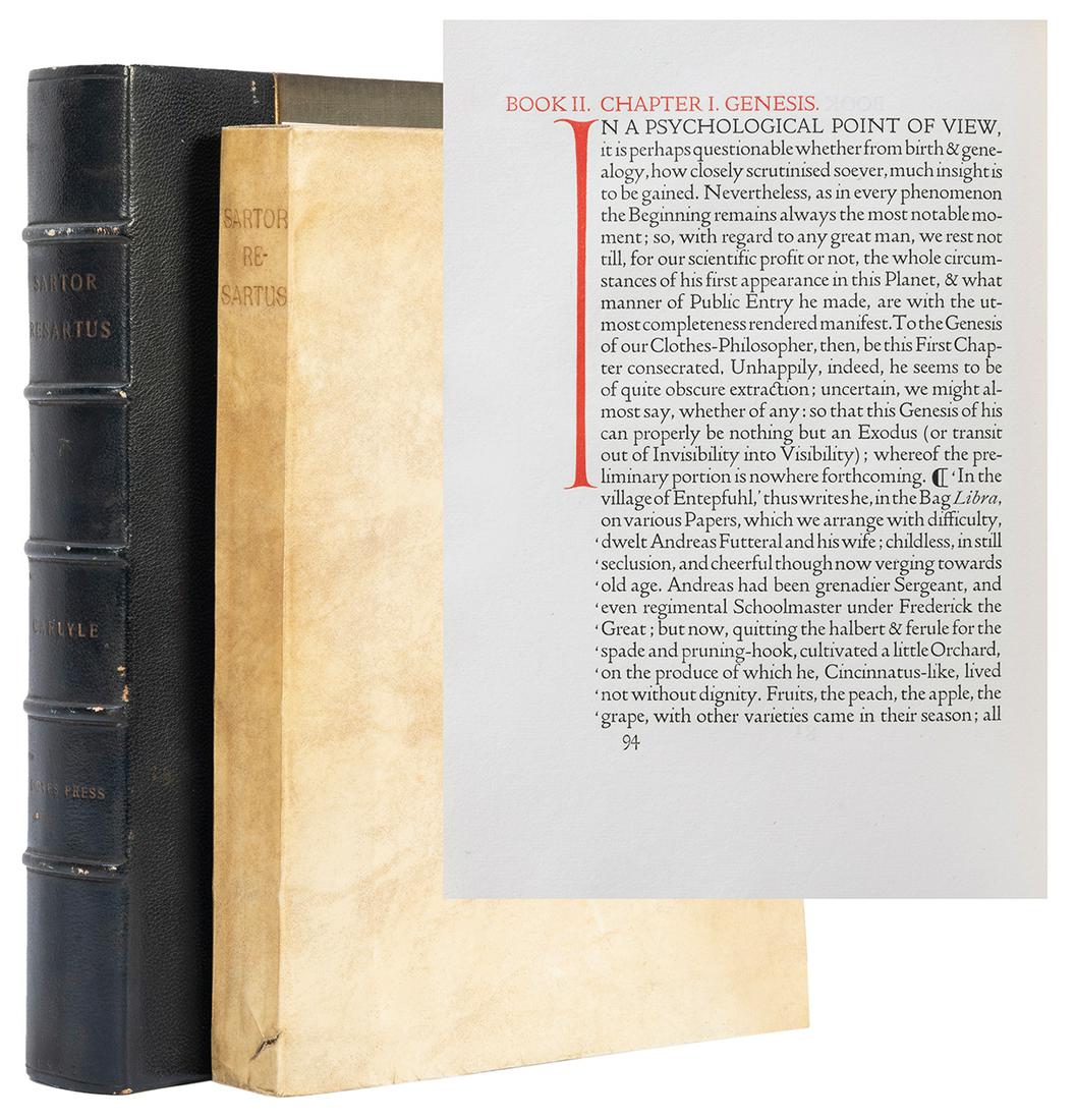 [FINE PRESS & LIVRE D’ARTISTE]. –– [DOVES PRESS].: [FINE PRESS & LIVRE D’ARTISTE]. –– [DOVES PRESS]. CARLYLE, Thomas (1795–1881). Sartor Resartus: The Life & Opinions of Herr Teufelsdroeckh. [Hammersmith: The Doves Press, 1907]