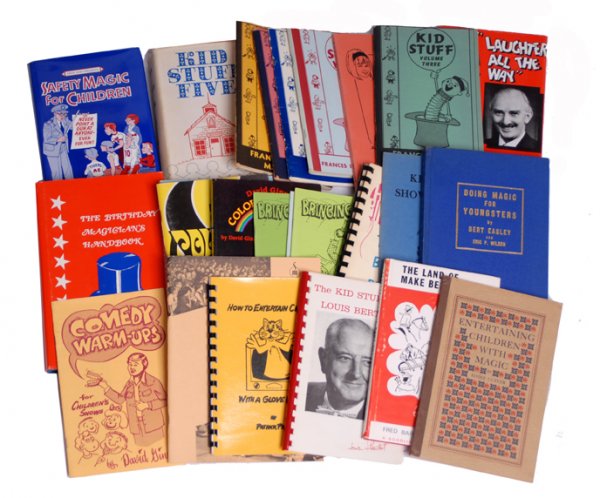 Over 30 hardbound and softbound publications about: [Kid Show Books] Group of over 30 hardbound and softbound publications about kid-show magic. Including several David Ginn titles, Eric Sharp's Specialised Children's Entertainment (1981), Tricks for K