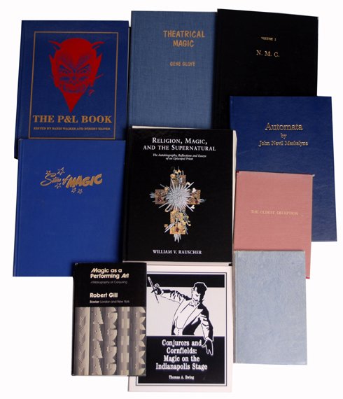 Collection of ten titles on magic and magic tricks: [Magic Books] Collection of ten titles on magic and magic tricks. Including The Oldest Deception by Volkmann (1956), Magic As A Performing Art – A Bibliography by Robert Gill (1976), Fingertip Fanta