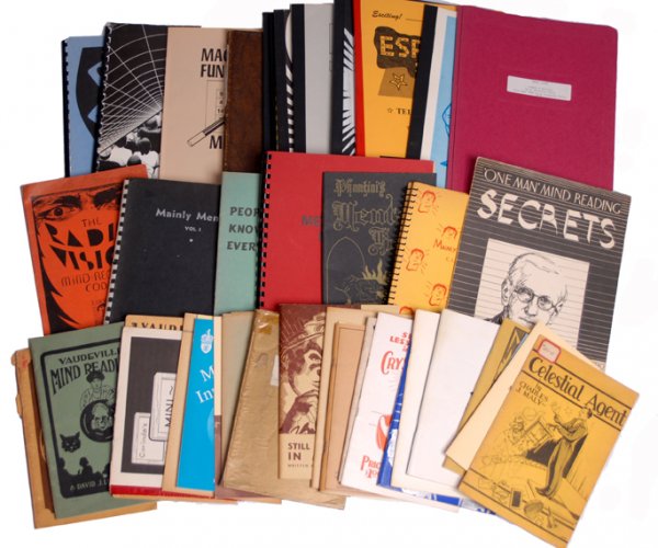 Group of 88 softbound books on mentalism and menta: [Mentalism] Group of 88 softbound books on mentalism and mental magic. Including The Radio Vision Mind-Reading Code (1940), Mainly Mental (Vols. 1 and 2), Vaudeville Mind Reading (1920), The Blindfold