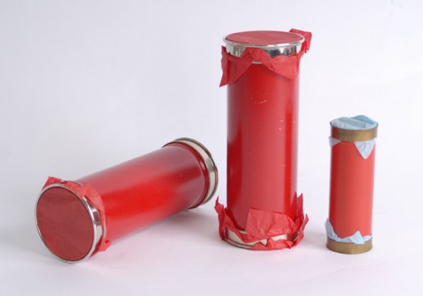 Petrie and Lewis One Drumhead and two Phantom Tube: [Petrie and Lewis] One Drumhead and two Phantom Tubes. For the production of silks from apparently empty tubes; both conceal the handkerchiefs by different methods. Two stand 7" high, one Phantom Tube