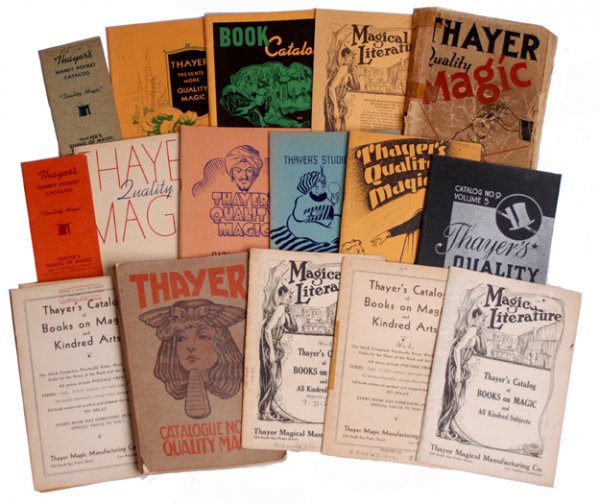 Thayer Manufacturing Company, collection of 21 cat: [Catalogs] Thayer Manufacturing Company, collection of 21 catalogs. Los Angeles, 1925 – 1940s. Including Nos. 6, 7, 9 (multiple volumes, some duplication), Magical Literature, Catalog No. 7 "S," Han