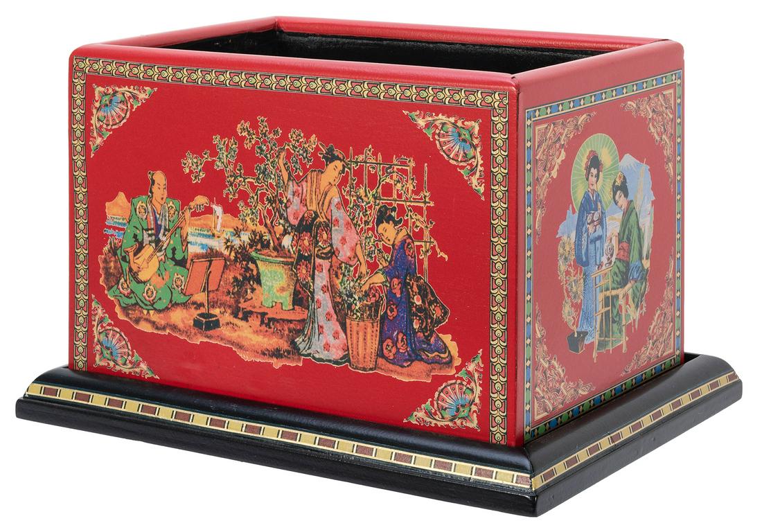 Handkerchief Box. Produced by Bob Kline: Handkerchief Box. Produced by Bob Kline and repainted later by Norm Nielsen. A number of handkerchiefs can be produced from within the oriental themed box that has been previously shown empty. 9 ½ x 