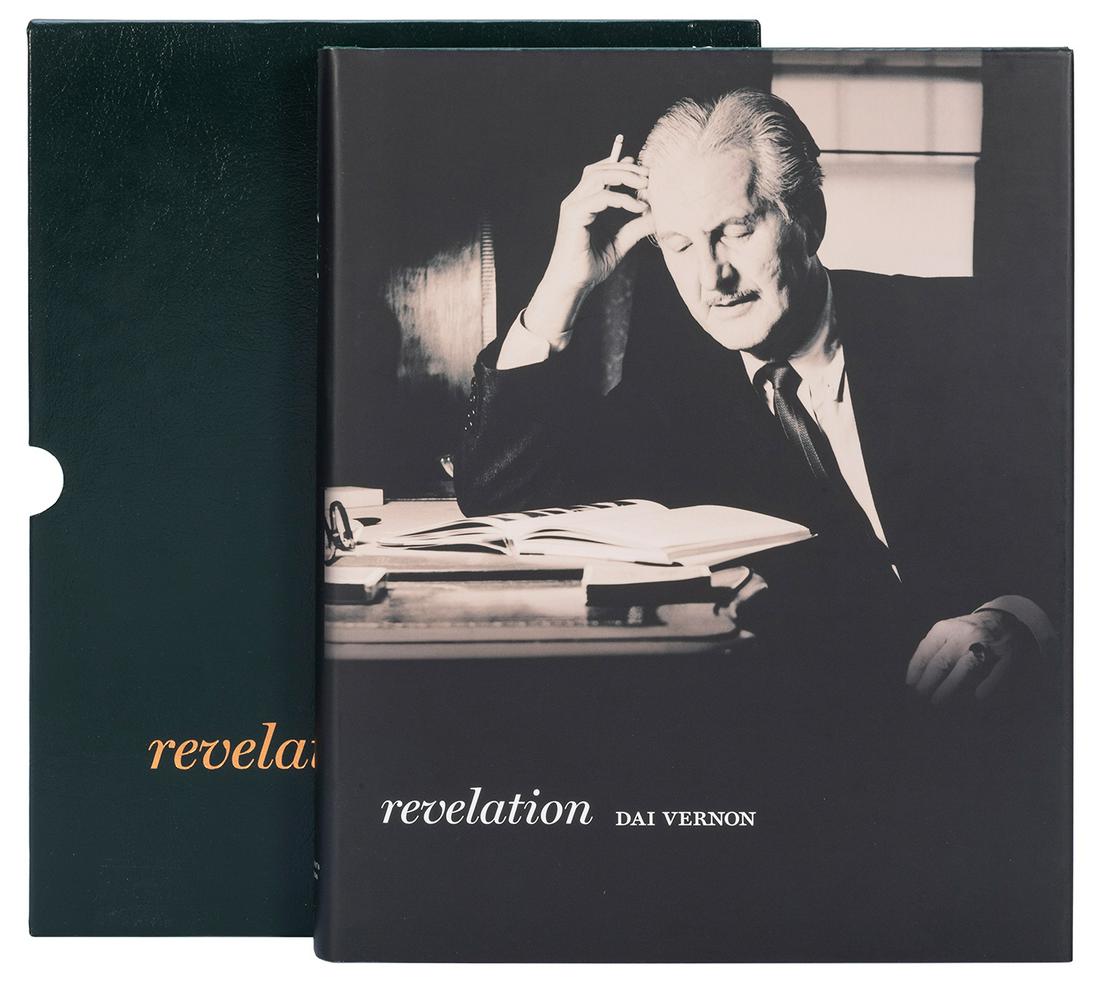 [Erdnase] Vernon, Dai. Revelation. Pasadena, 2008.: [Erdnase] Vernon, Dai. Revelation. Pasadena, 2008. Publisher’s green cloth, dust-jacket, vinyl slipcase. Copiously illustrated, and including a tipped-in photograph of Vernon. Number 23 of 150 c