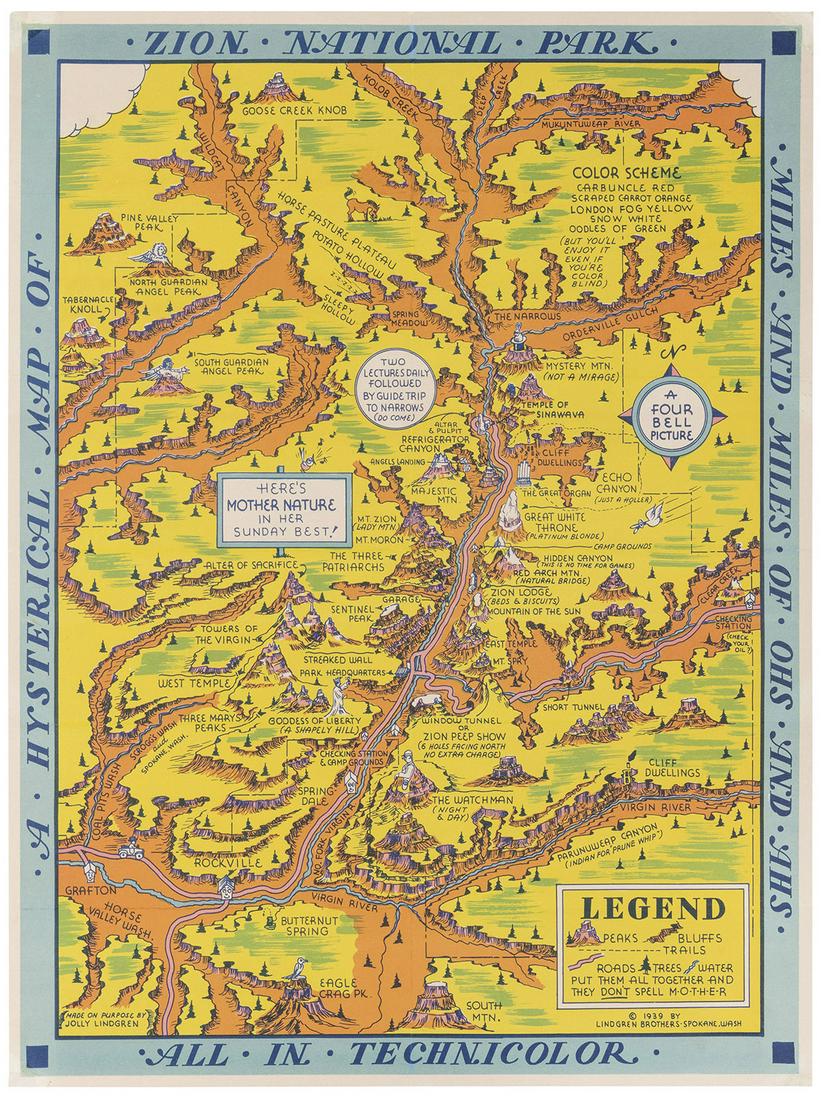 [NATIONAL PARKS] LINDGREN, Jolly. Hysterical Map of (1 of 1)