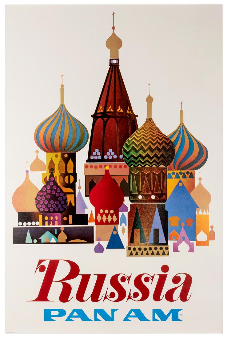 Pan Am / Russia. 1970. Airline poster with a stylized (1 of 1)