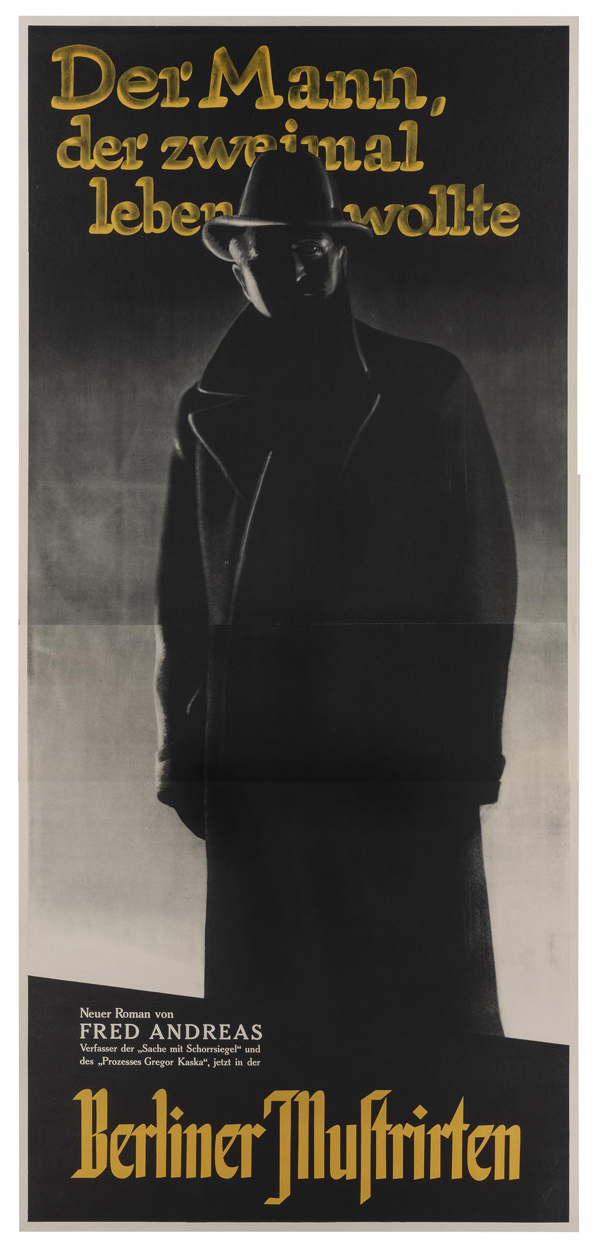 Der Mann, Der Zweimal, Leben Wollte. 1931. Noirish: Der Mann, Der Zweimal, Leben Wollte. 1931. Noirish German poster advertising the thriller novel by Fred Andreas, in the publication Berlier Inustrirten, which was adapted as a movie in 1950. 71 ½