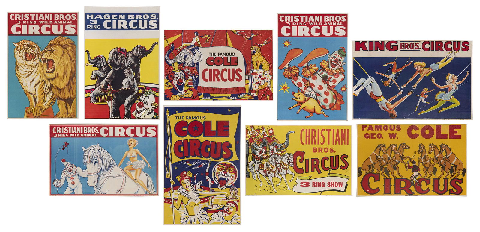 Lot of 9 Circus Posters. American, ca. 1950s/60s. (1 of 10)