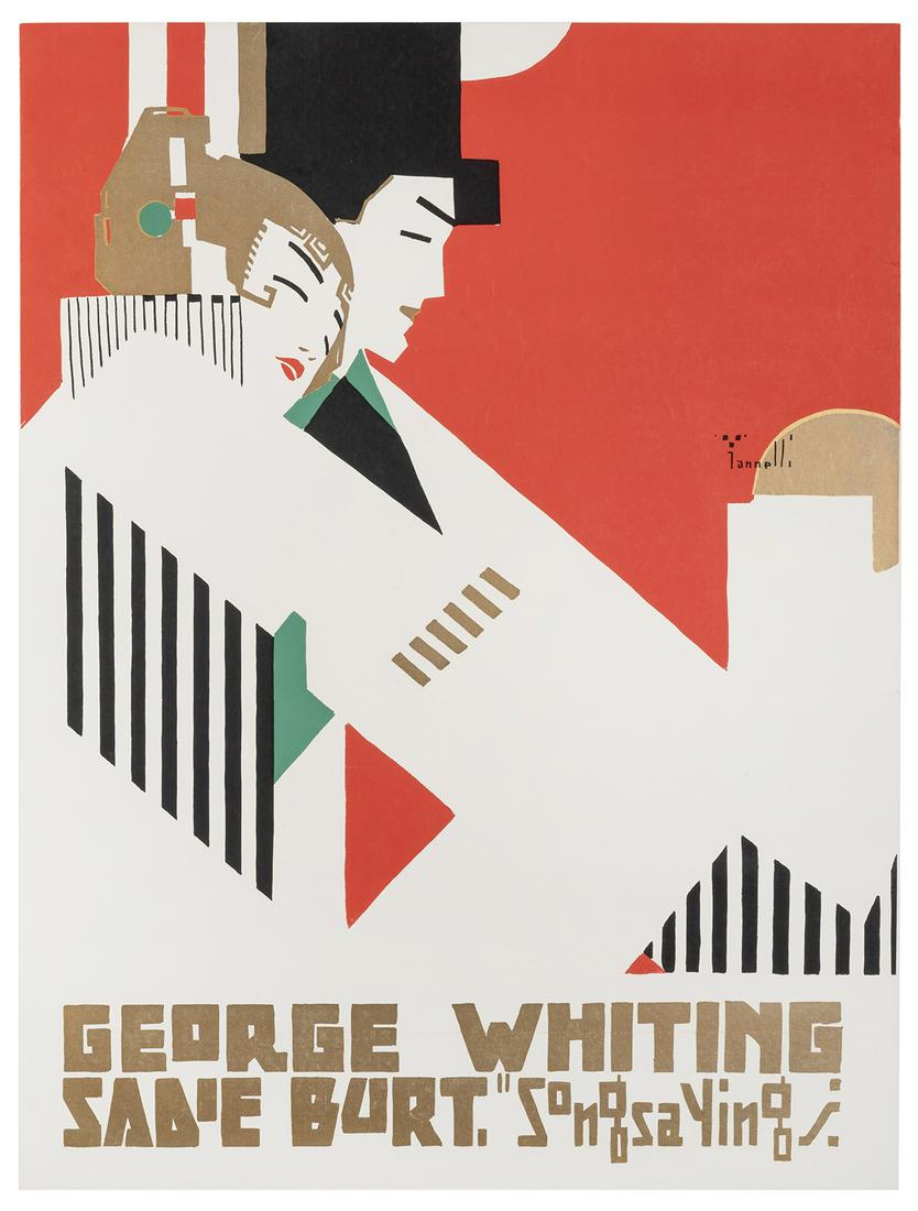 IANNELLI, Alphonse (after). George Whiting / Sadie Burt: IANNELLI, Alphonse (after). George Whiting / Sadie Burt / “Song Sayings.” 1960s. Silkscreen done after the original of the 1910s. 40 x 30 ¼”. Restored tear lower right corner; a