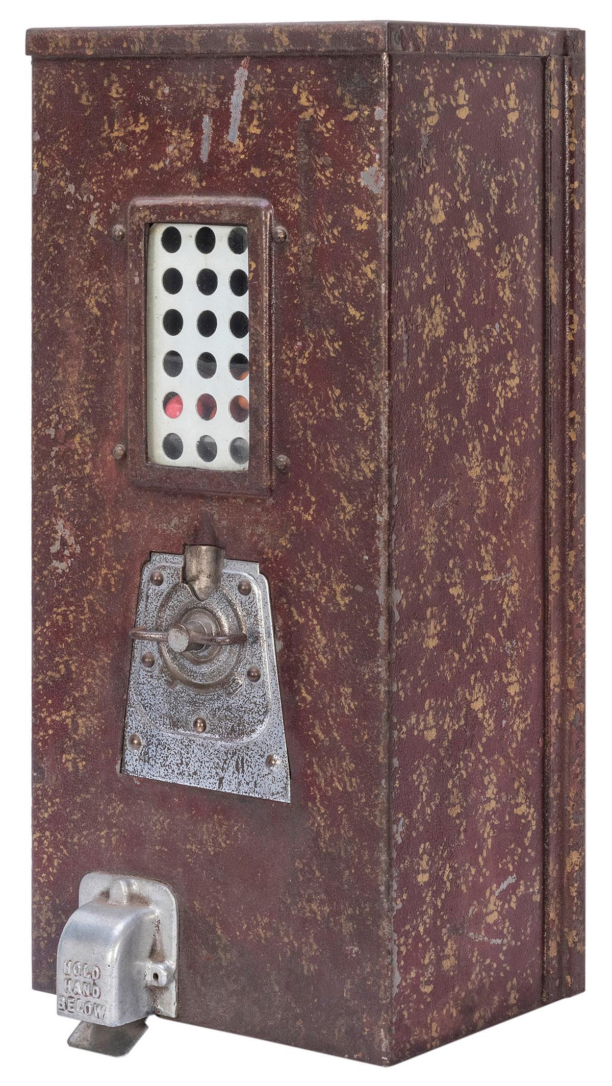 Advance Machine Co. Operators Special Gumball Vendor.: Advance Machine Co. Operators Special Gumball Vendor. Chicago, IL, ca. 1920s. Embossed patent dates 11-5-12 and 4-24-23. 18 x 8 x 6”. Lock and key. Working.