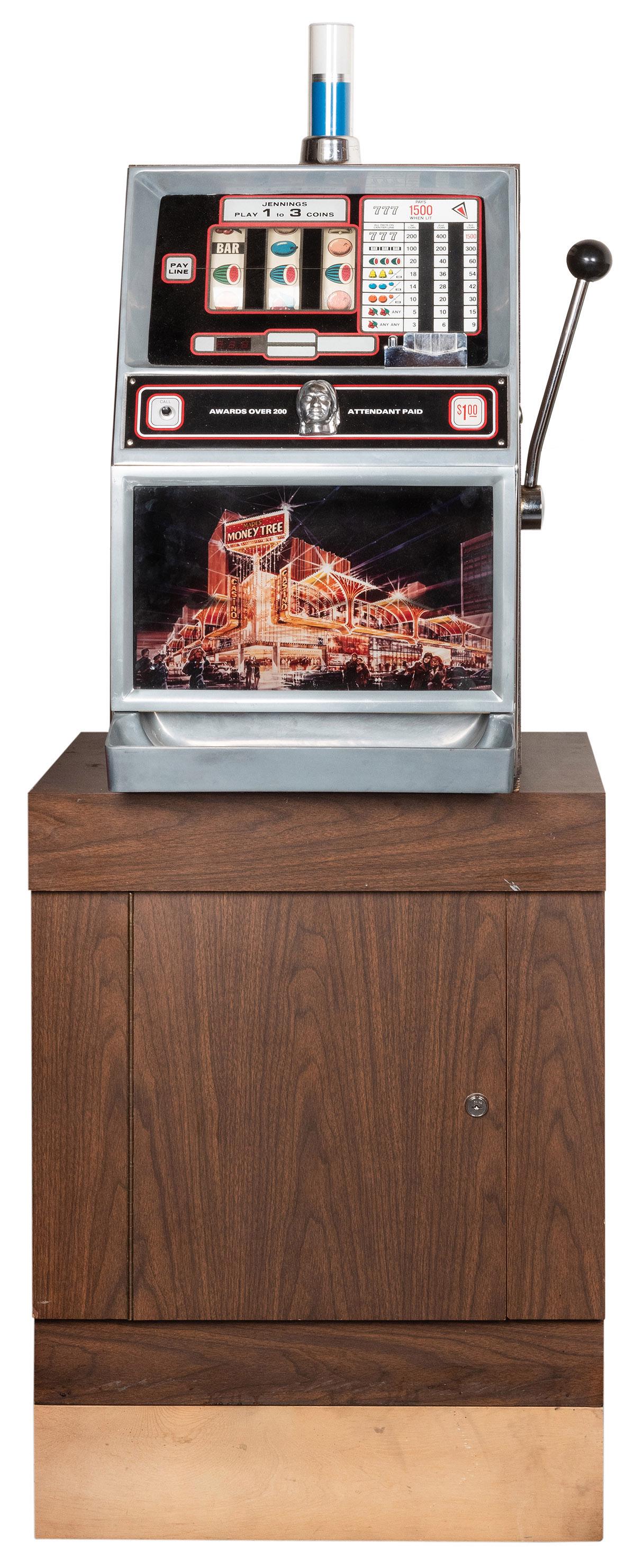 Jennings & Co. Mapes Money Tree Casino 1 Dollar Slot: Jennings & Co. Mapes Money Tree Casino 1 Dollar Slot Machine. Height 59” including stand. Keys included. Not functioning. Requires third party transportation.