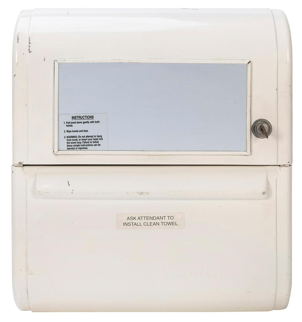 Hand Towel Wall Dispenser. Circa 1990s. 17 x 14 ½ x 9”.: Hand Towel Wall Dispenser. Circa 1990s. 17 x 14 ½ x 9”. Lock and key. Not tested.