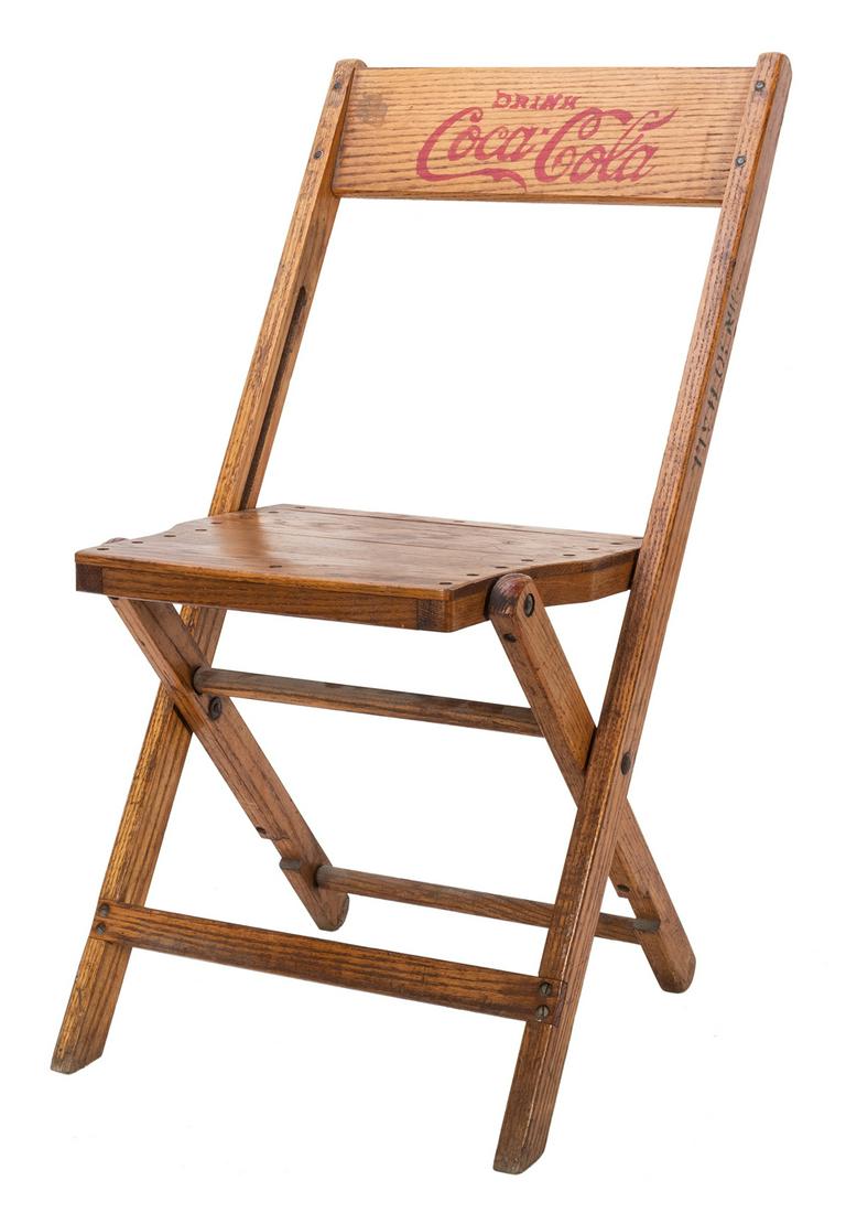 Coca-Cola Folding Wooden Chair. Snyder Chair Co., ca.: Coca-Cola Folding Wooden Chair. Snyder Chair Co., ca. 1940s. Stenciled with the lettering “Hope Fire Co. Bingo Hall” on the back-seat rest, “Drink Coca-Cola” on the front. Heig