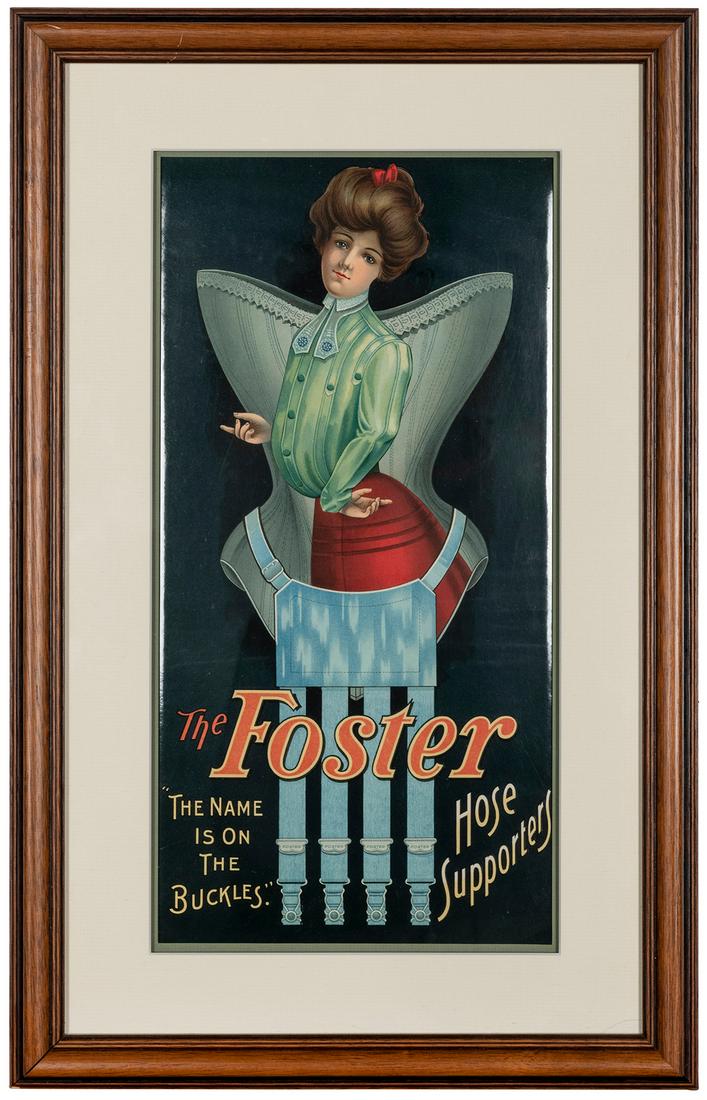 F.F. Pulver Co. Foster’s Hose Supporters Celluloid: F.F. Pulver Co. Foster’s Hose Supporters Celluloid Advertising Sign. Rochester, NY, ca. 1920s. Advertised as a “Pulveroid” sign, “the lightest and most brilliant indoor sign ma