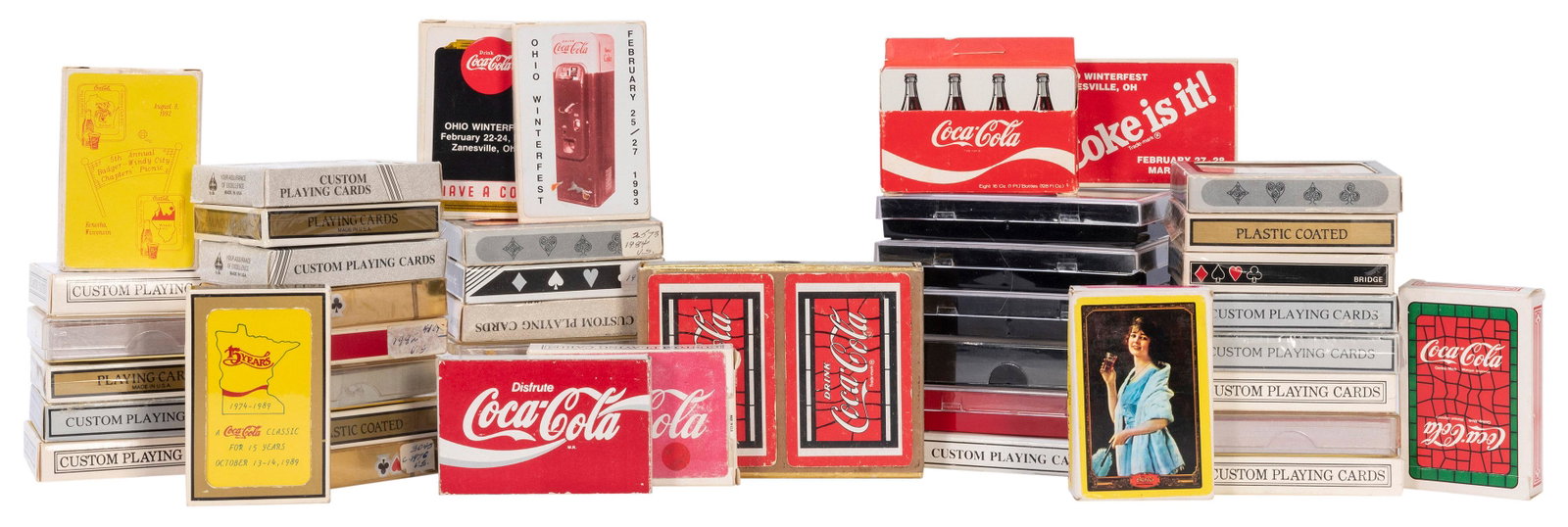 Lot of Cola-Cola Collectors Club Playing Card Decks.: Lot of Cola-Cola Collectors Club Playing Card Decks. Including: 79 decks of Coca-Cola Co. playing cards, many of them from the Coca-Cola Collectors Club, ca. 1970s-1990s. Most sealed.
