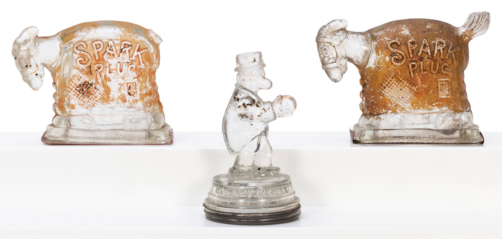Barney Google and Spark Plug Candy Containers. 4 total.: Barney Google and Spark Plug Candy Containers. 4 total. Including: 3 Spark Plug and 1 Barney Google. Two with original metal bottoms. Some original paint remains. Tallest 4”. Head broken from on