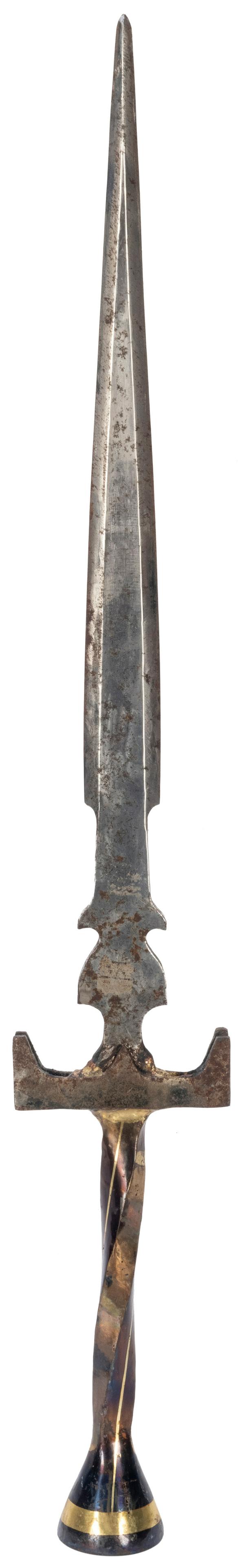 Reproduction European Rondel Dagger. 19th century: Reproduction European Rondel Dagger. 19th century reproduction of a medieval design. Length 22”. Sheath not original to blade. Signs of wear and age.