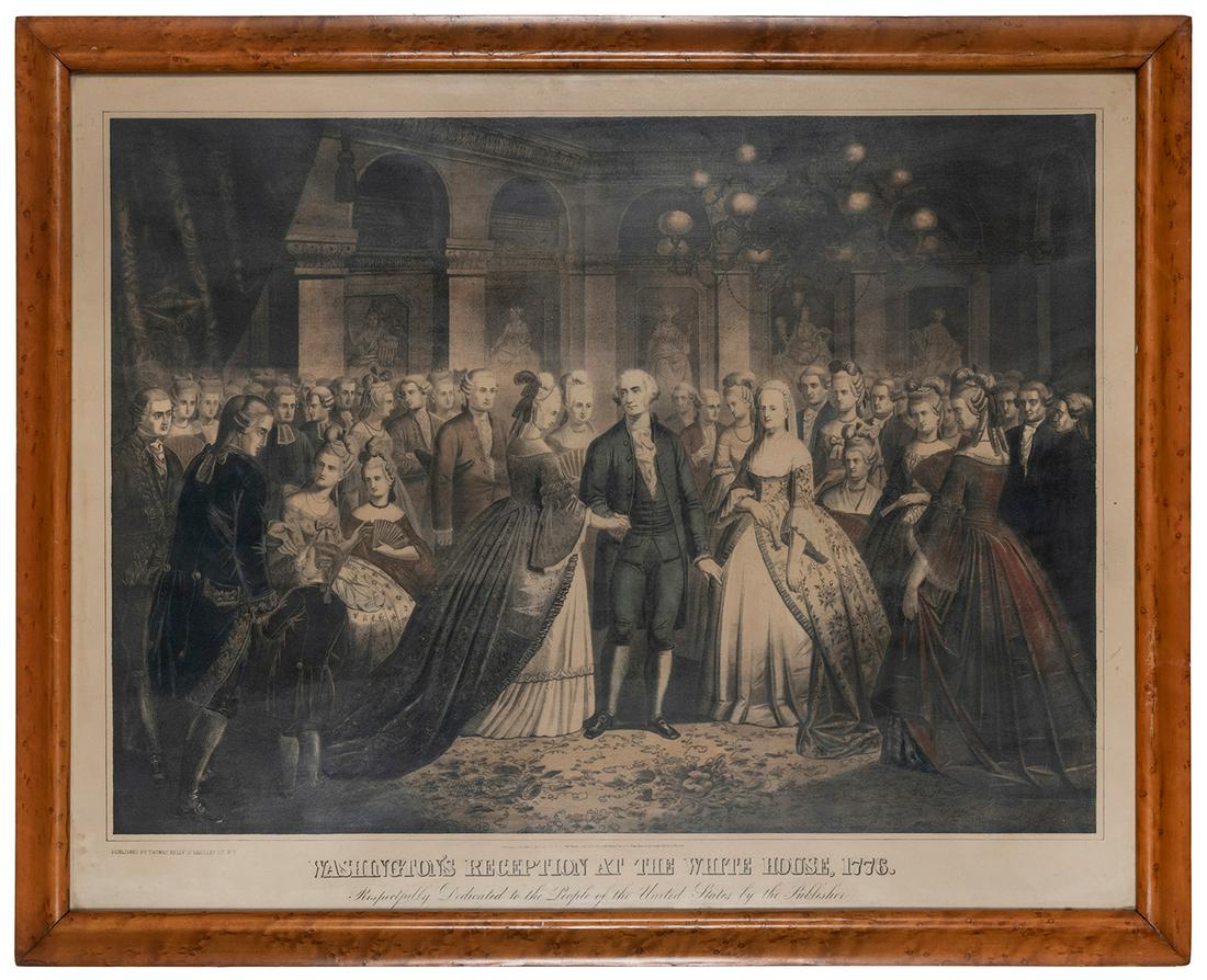 KELLY, Thomas (American). Washington’s Reception at the: KELLY, Thomas (American). Washington’s Reception at the White House, 1776. New York, 1867. Hand-tinted lithograph. Historically impossible view of George Washington receiving guests for a recept