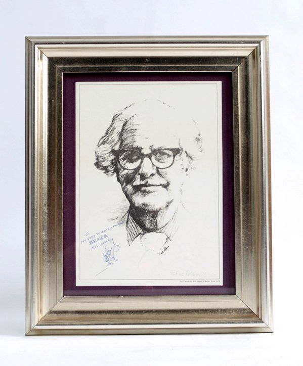 Portrait of Dai Vernon signed & inscribed to Cervon: Mason, Eric. Portrait of Dai Vernon signed and inscribed to Bruce Cervon. London, 1976. Number 29 of 250, signed and numbered by the artist. 8 ¼ x 11 ½", framed and glazed. Very good condition. Sign