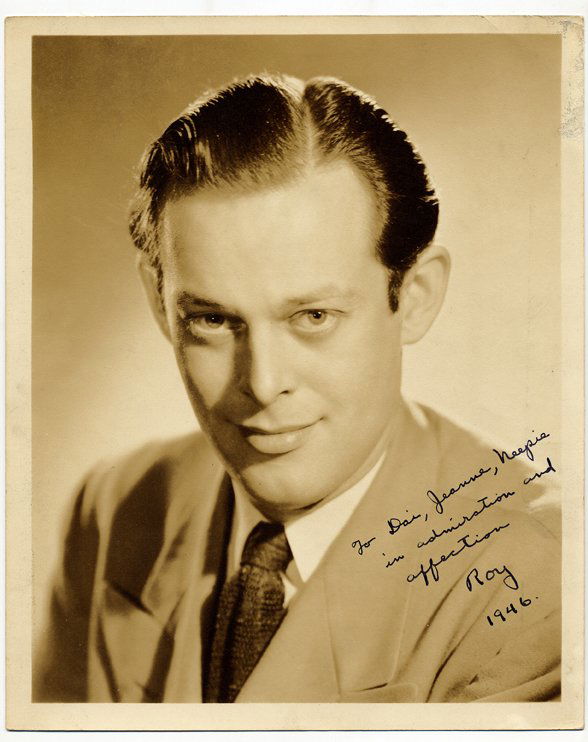 Portrait of Roy Benson, signed & inscribed to Verno: Benson, Roy. Portrait of Roy Benson, signed and inscribed to Dai Vernon and family. [New York], ca. 1946. Sepia-toned bust portrait of the comedy magician and actor. Light wear in upper left margin; g