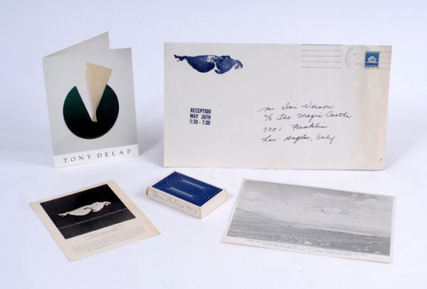 Collection of magic-themed Tony DeLap ephemera: DeLap, Tony. Collection of magic-themed ephemera related to artist Tony DeLap. From the collection of Dai Vernon and including a deck of cards designed by DeLap (signed and inscribed by the artist on
