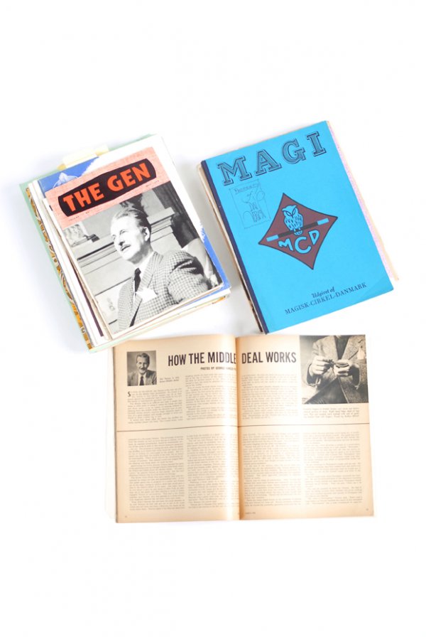 Collection of 50 periodicals featuring Dai Vernon: [Periodicals] Collection of 50 periodicals featuring Dai Vernon and his magic. From Vernon's collection, included are magazines that both profile Vernon, and those he contributed to. In many cases, Ve
