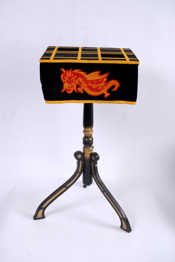 Two Superior Tables. Abbott's Magic Co.: Superior Tables. Colon, Abbott's Magic Co., ca. 1980. Pair of two well-made wooden tables with velvet-draped tops decorated in black and gold. Good condition